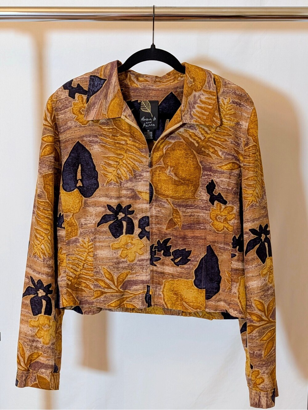 Vintage Dana B & Karen Silk Linen Blazer Jacket Size 16 Earthy Botanical Boho